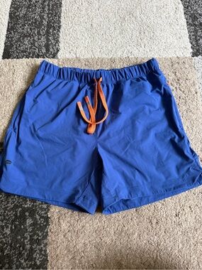Fabletics Men’s Blue The One Short 5” Shorts w/Orange Drawstring- Medium